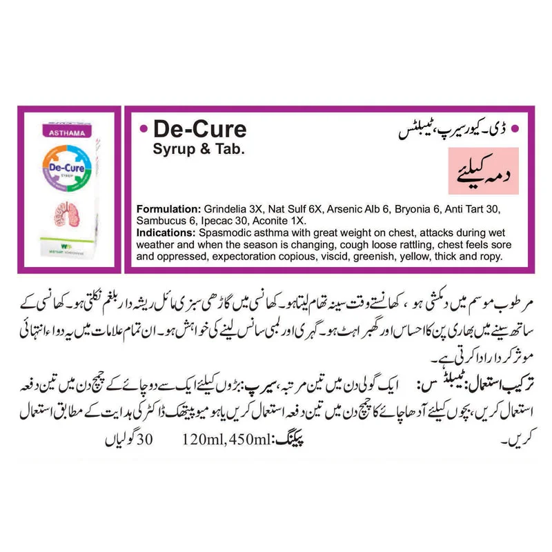 De Cure Tablets for Anti Asthama