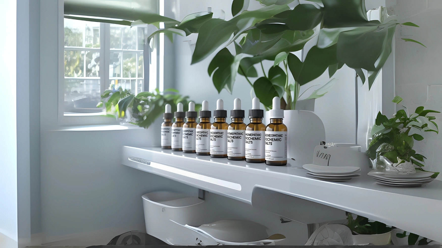 12 Homeopathic Biochemic Salts neatly displayed in a lab