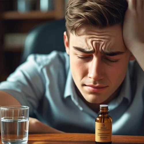 oung man dealing with anxiety using homeopathic drops