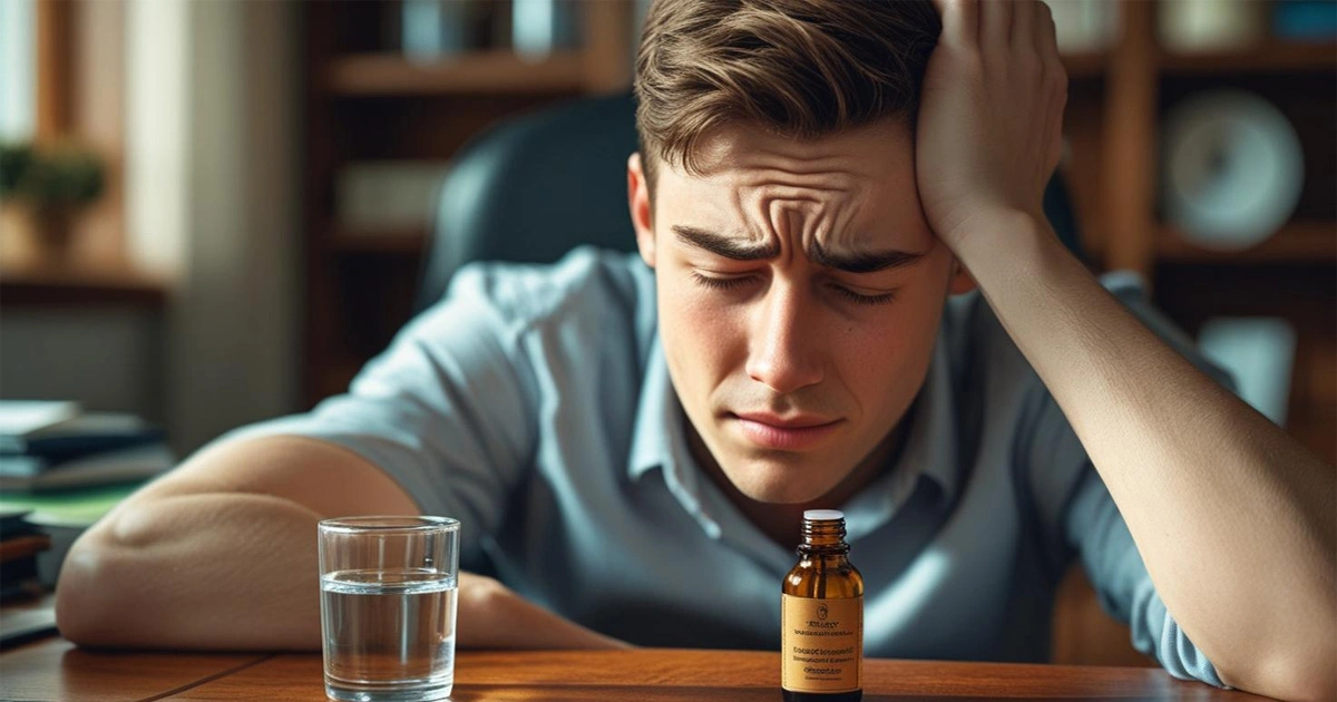 oung man dealing with anxiety using homeopathic drops