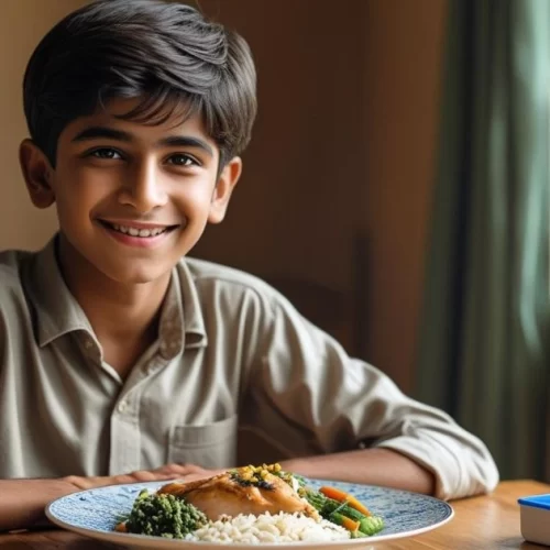 Teenager with a balanced meal