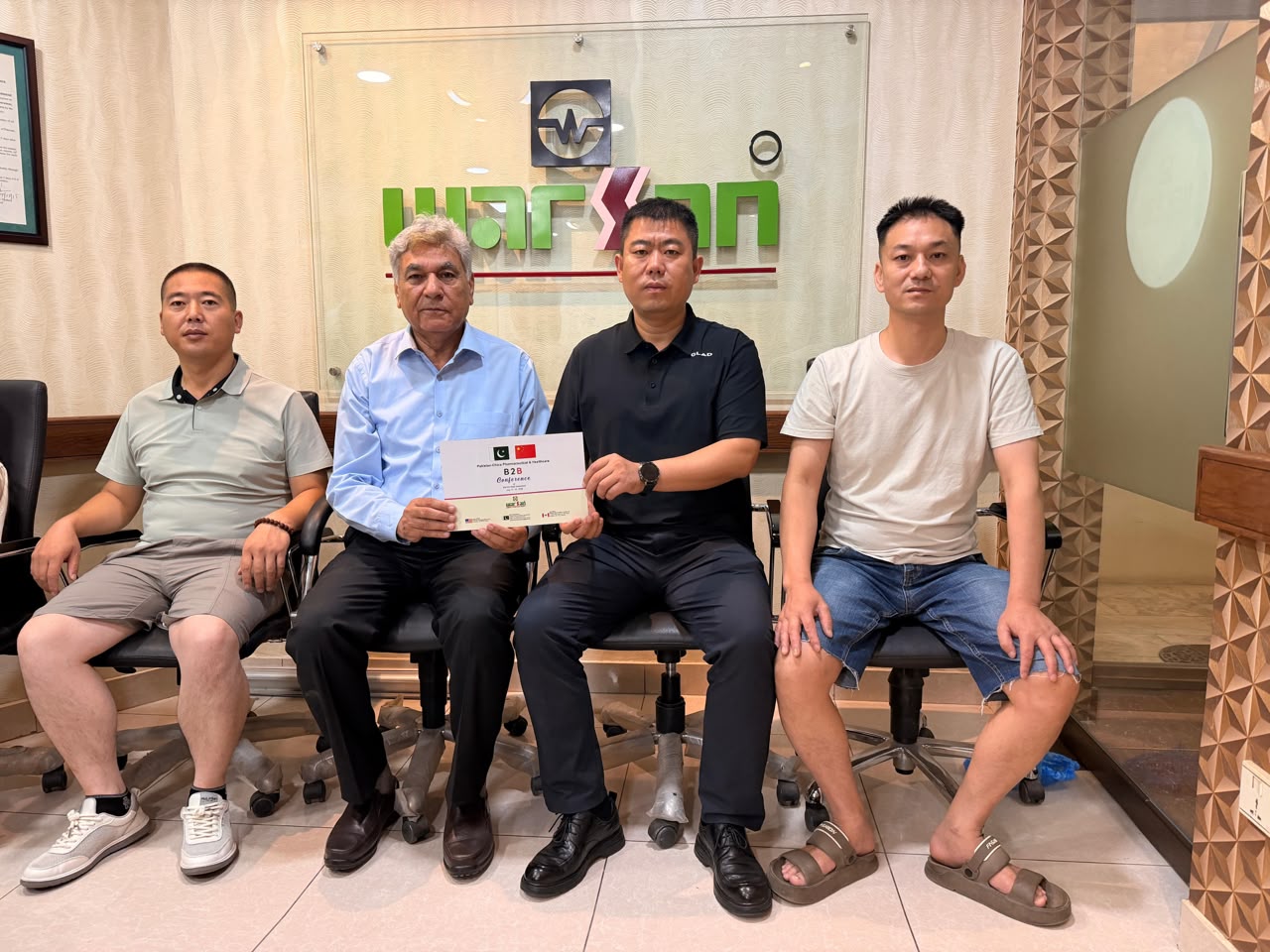 Warsan executives and representatives from a Chinese pharmaceutical company during a strategic partnership meeting at Warsan Head Office in Lahore following the Pakistan–China Pharmaceutical & Healthcare B2B Investment Conference 2026.