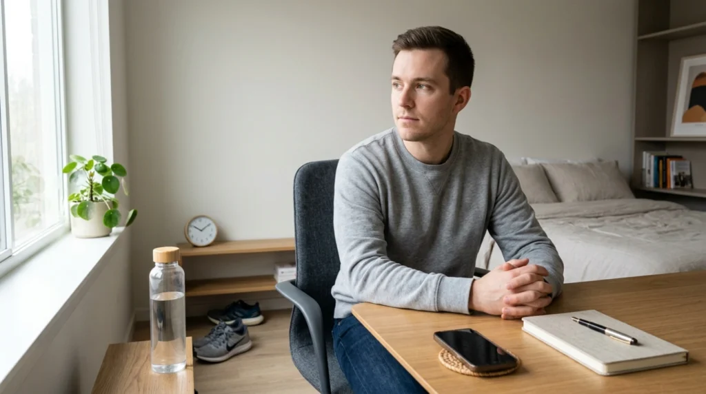 Man focusing on healthy habits and recovery from excessive masturbation