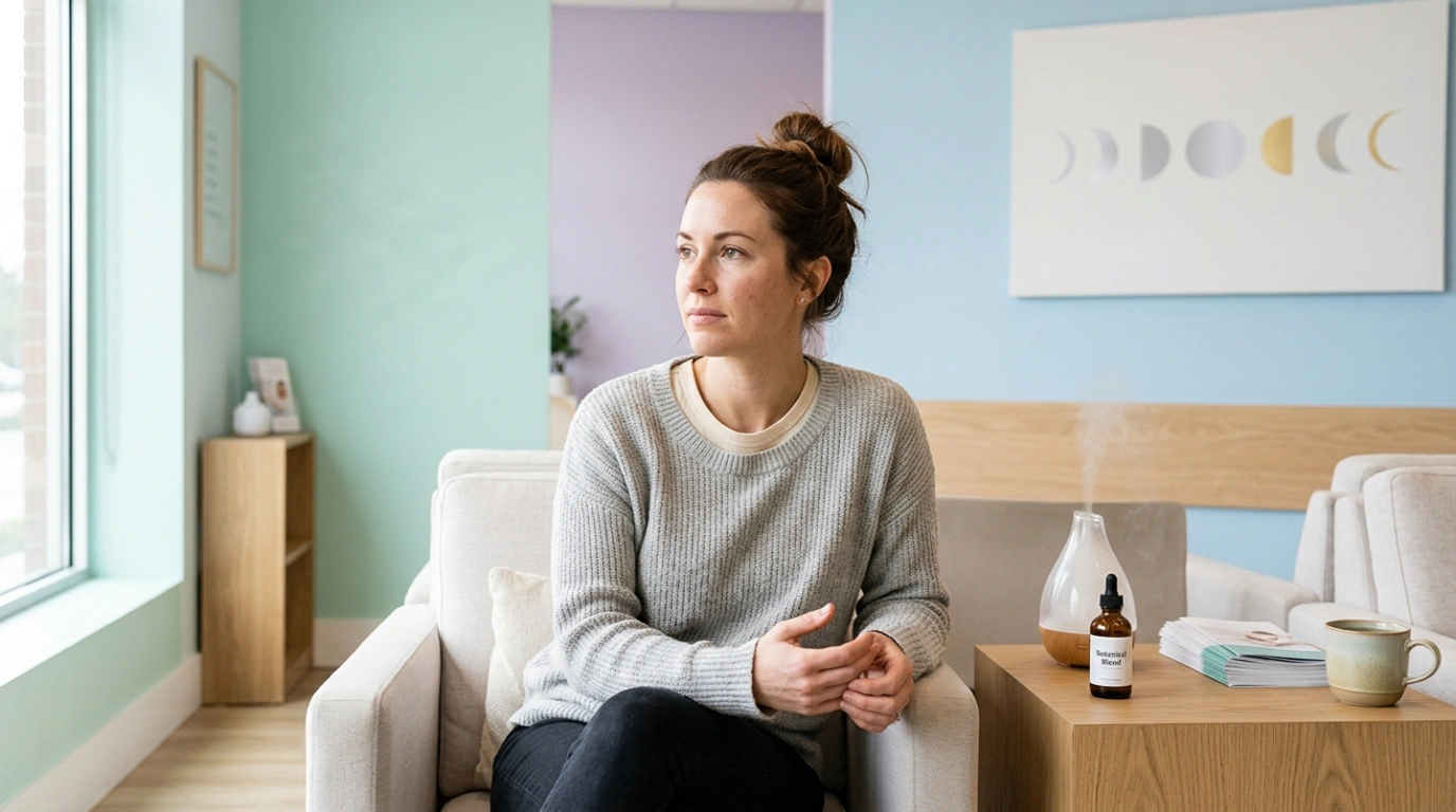 Woman learning about homeopathic medicine for hormonal imbalance