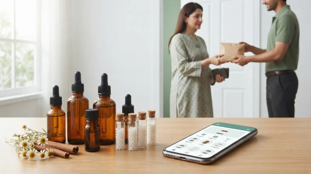 Pakistani customer receiving a cash on delivery homeopathic medicine package at home