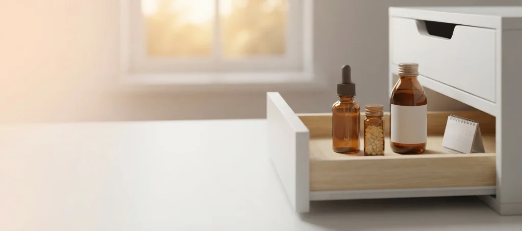 Homeopathic medicine shelf life in Pakistan - bottles stored safely away from summer heat