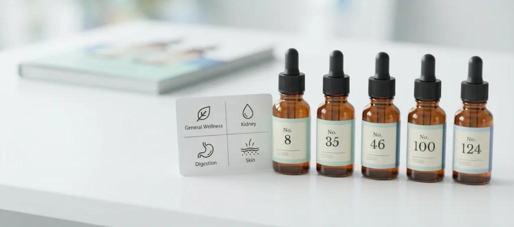 Warsan No. series guide - numbered homeopathic remedy bottles