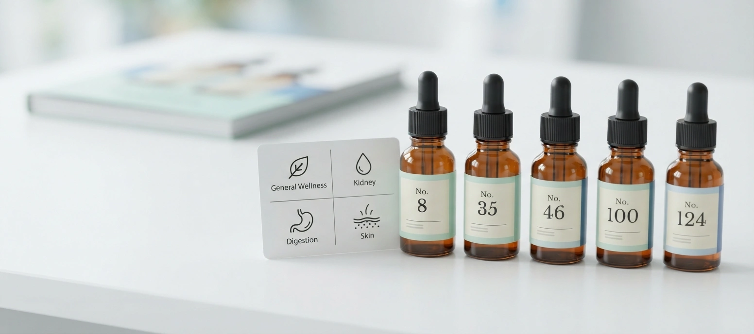 Warsan No. series guide - numbered homeopathic remedy bottles