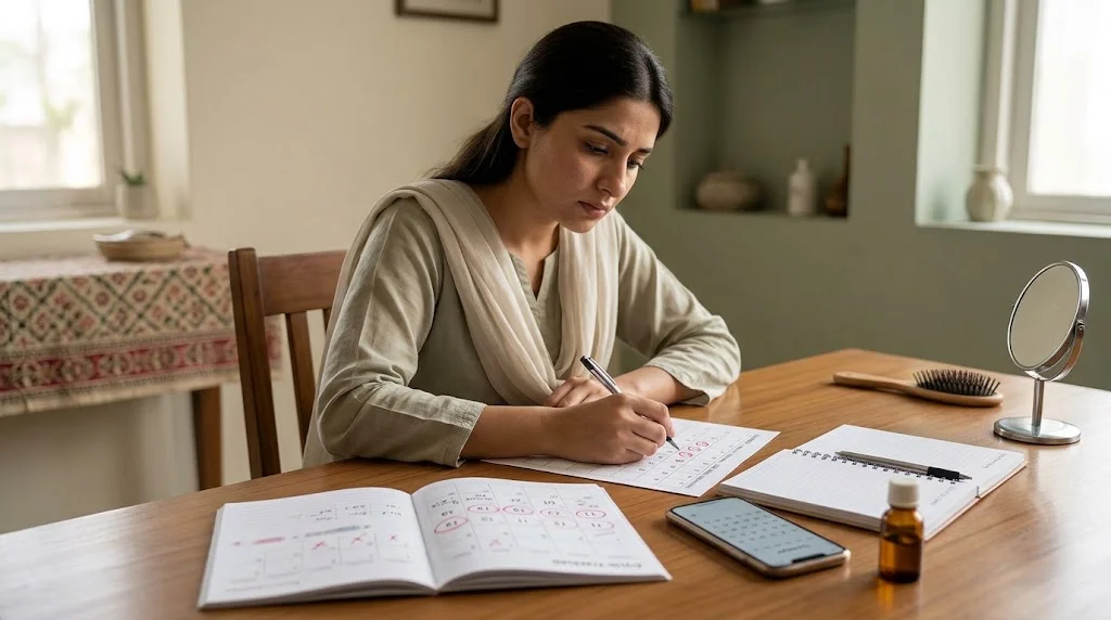 Homeopathic treatment for PCOS with menstrual calendar and symptom tracking